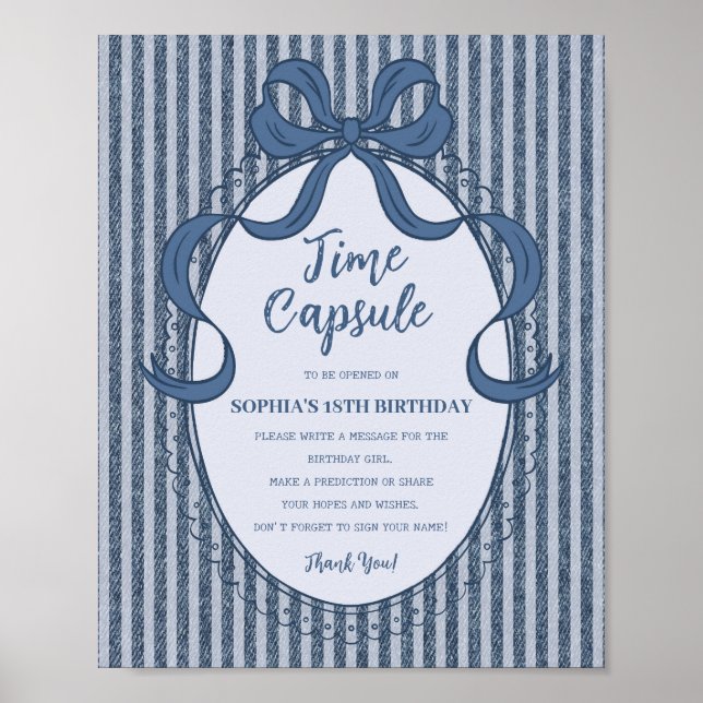 Denim Coquette Bow Blue Jean Birthday Time Capsule Poster (Front)