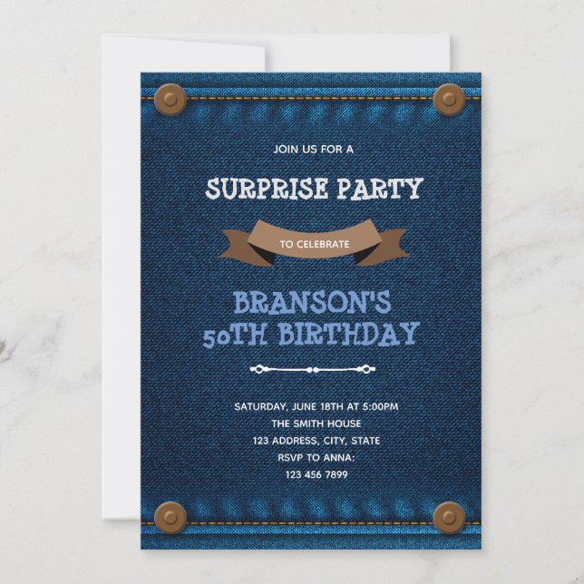 Denim cowboy birthday theme invitation (Front)
