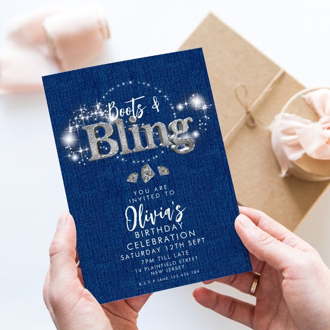 Denim Cowboy Boots and Bling Party Invitation (Creator Uploaded)