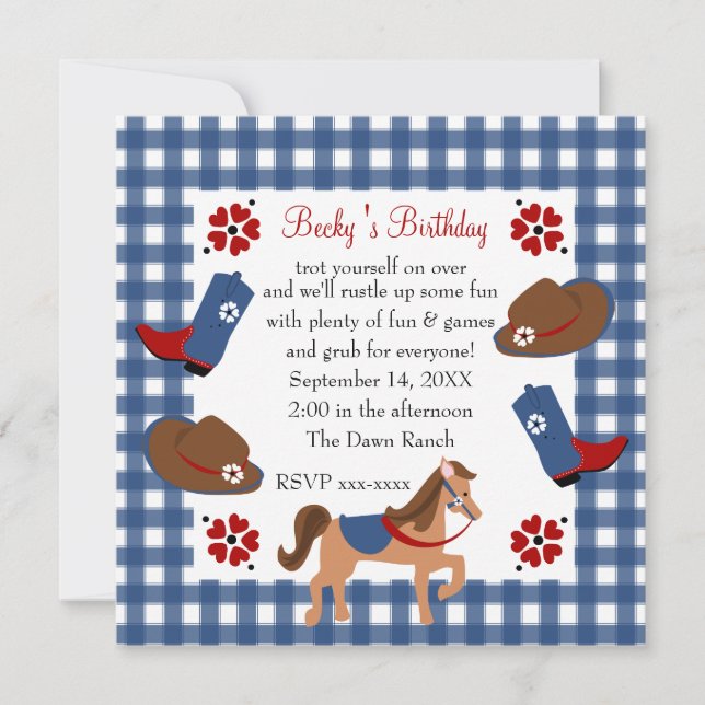 Denim Cowgirl Birthday Invitation (Front)