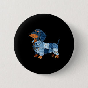 Denim Dachshund Dog Patchwork Puppy Vintage Art  6 Cm Round Badge