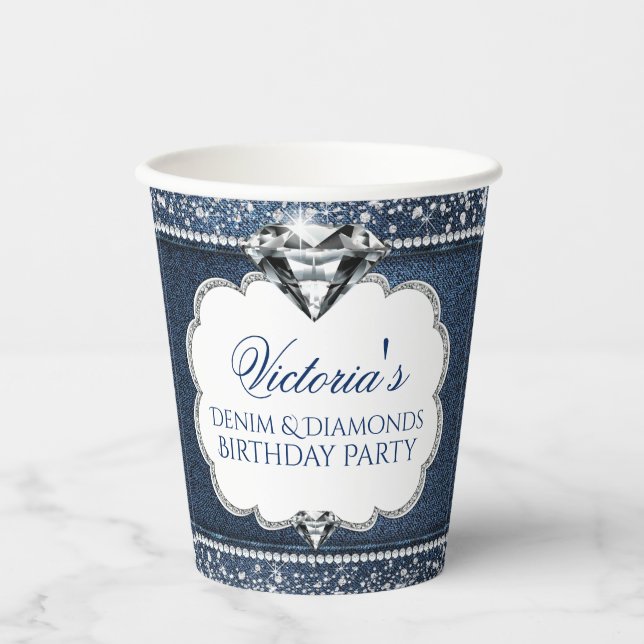 Denim Diamond Birthday Party Paper Cups (Front)