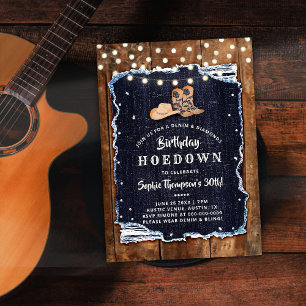 Denim Diamond Cowgirl Blue Rustic Hoedown Birthday Invitation