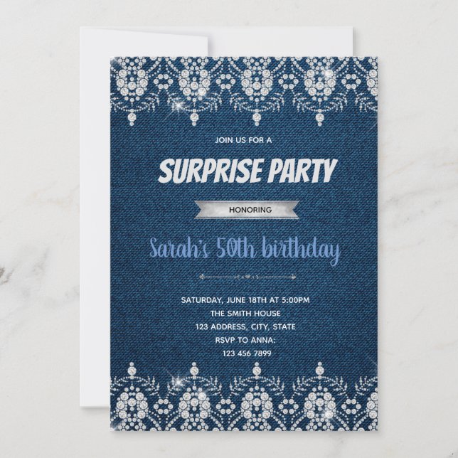 Denim diamond theme invitation (Front)
