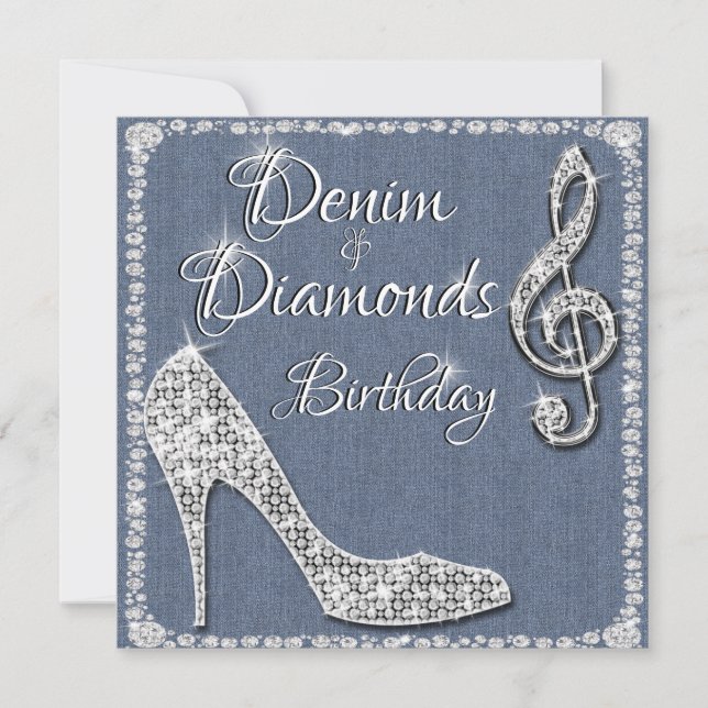 Denim & Diamonds 25th Birthday Invitation (Front)