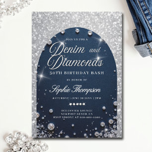 Denim Diamonds Arch Bling 30th Birthday Party Invitation