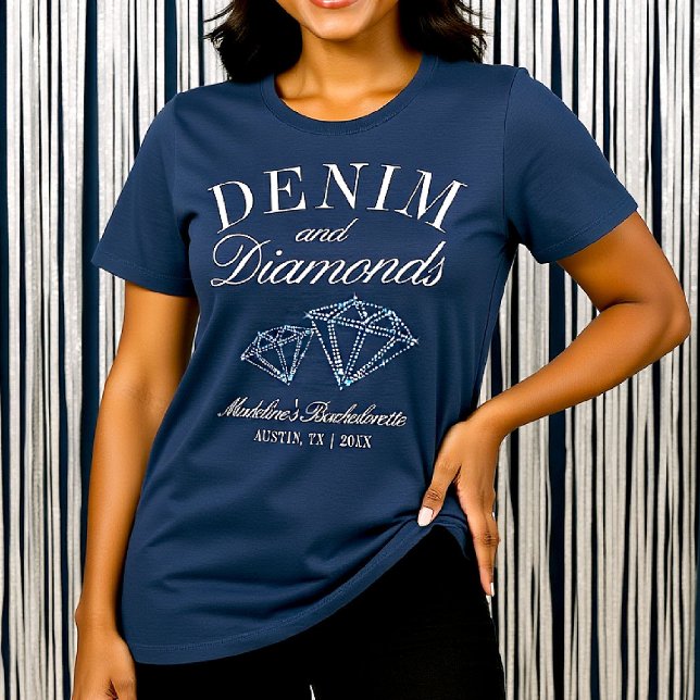 Denim Diamonds Bachelorette Party Blue Custom Tri-Blend Shirt (denim diamonds bachelorette shirt navy blue white matching bride crew cowgirl)