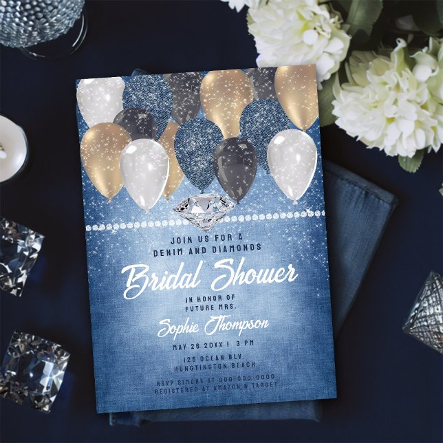 Denim Diamonds Balloons Arch Rustic Bridal Shower Invitation (Creator Uploaded)