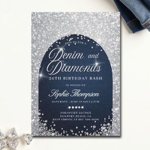 Denim Diamonds Bling Arch 30th Birthday Party Invitation