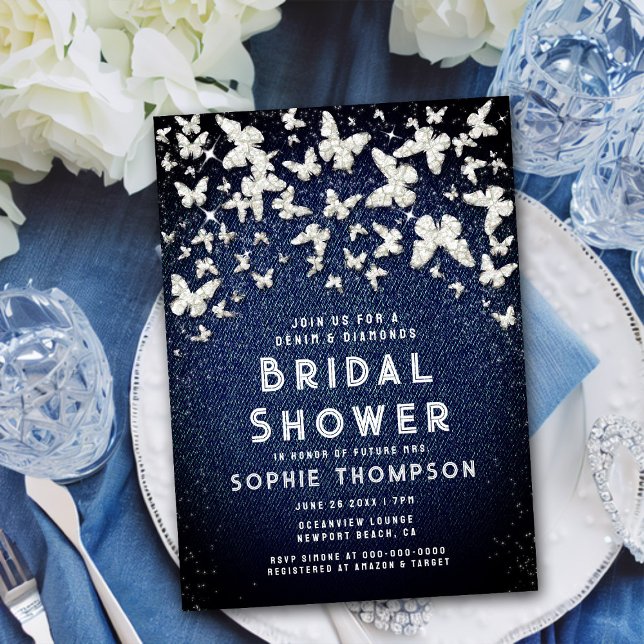Denim Diamonds Bling Butterflies Bridal Shower Invitation (Creator Uploaded)