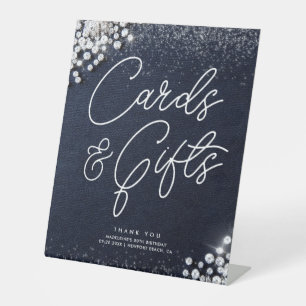 Denim Diamonds Bling Classy Elegant Cards Gifts Pedestal Sign