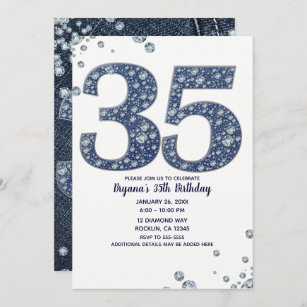 Denim & Diamonds Bling Sparkle 35TH 35 Birthday Invitation