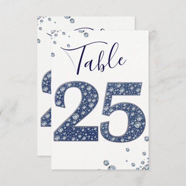 Denim & Diamonds Bling Sparkle Table Number 25 (Front/Back)
