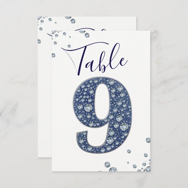 Denim & Diamonds Bling Sparkle Table Number 9 NINE (Front/Back)