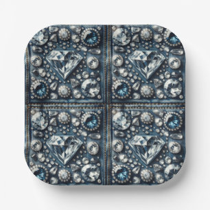 Denim & Diamonds Bling Sweet 16 Birthday Party Paper Plate