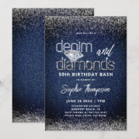 Denim Diamonds Blue White Elegant 50th Birthday