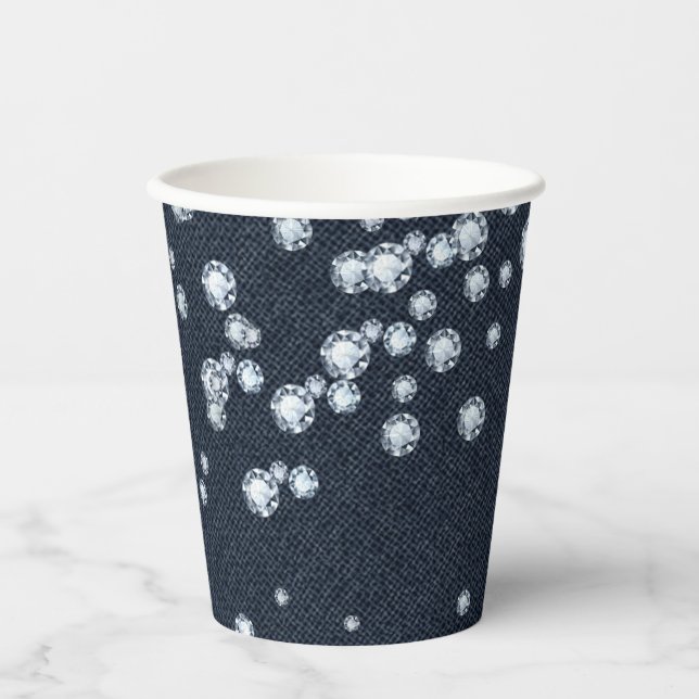Denim & Diamonds Chic Elegant Birthday Party Paper Cups (Front)
