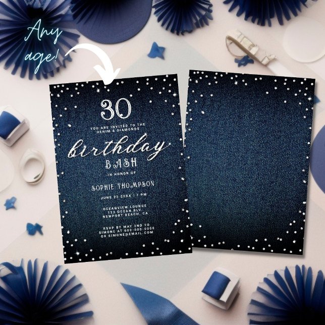Denim Diamonds Chic Rustic Any Age Birthday Party Invitation (Creator Uploaded)