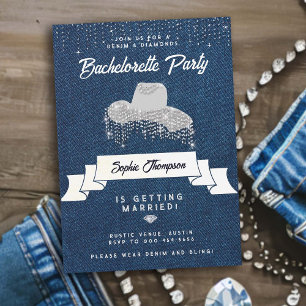 Denim Diamonds Cowgirl Hat Rhinestone Bachelorette Invitation