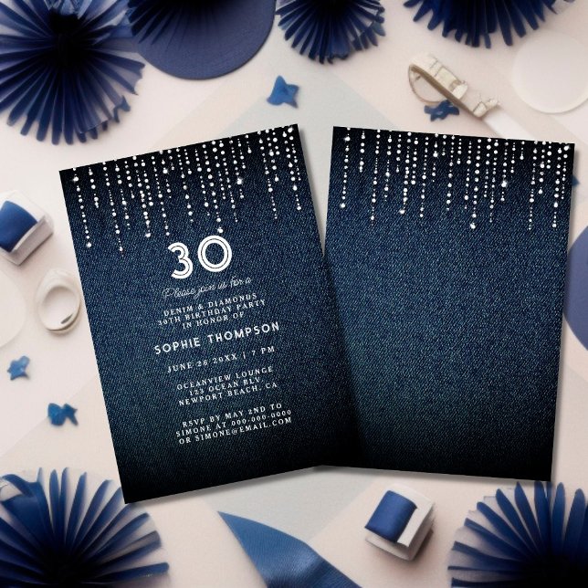 Denim Diamonds Drippings 30th Birthday Party Invitation (Creator Uploaded)
