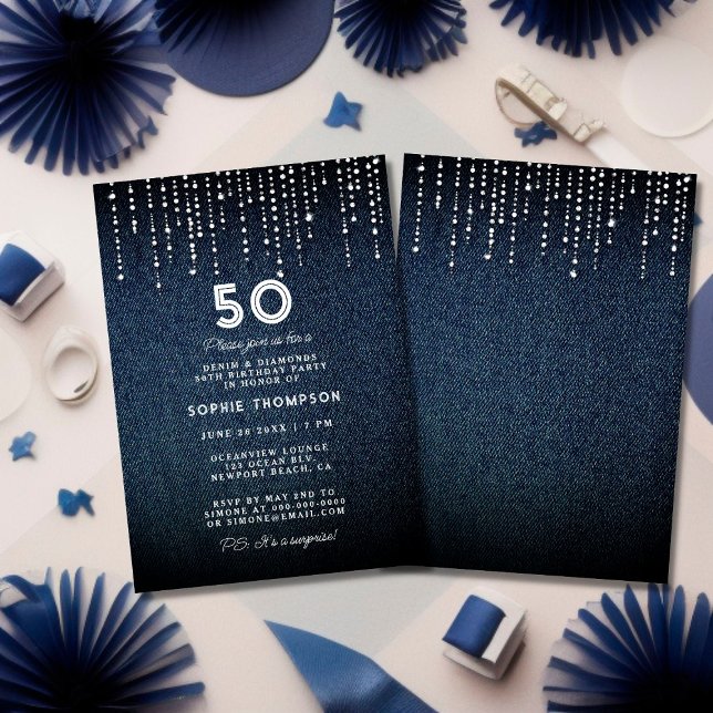 Denim Diamonds Drippings 50th Birthday Party Invitation (Creator Uploaded)