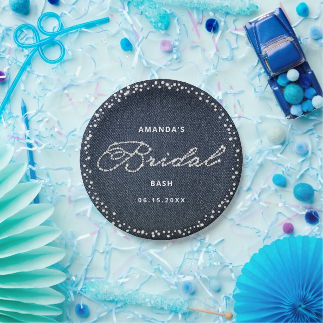 Denim Diamonds Elegant Bridal Shower Personalised Paper Plate (Party)