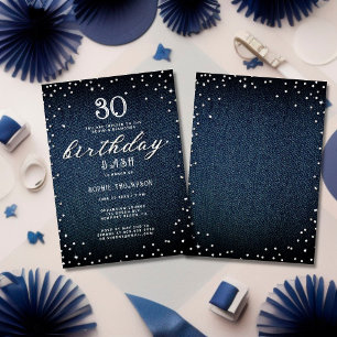 Denim Diamonds Elegant Rustic 30th Birthday Party Invitation