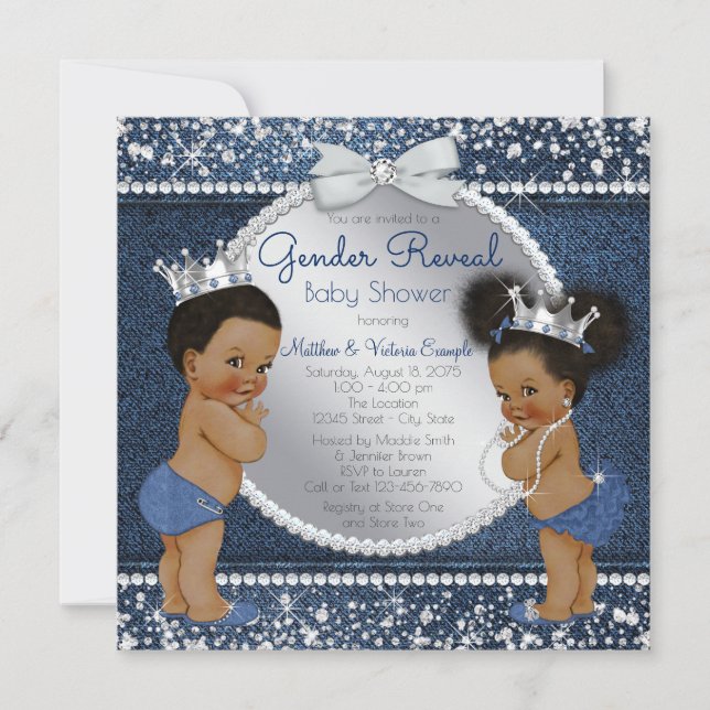 Denim Diamonds Ethnic Gender Reveal Shower Invitation (Front)