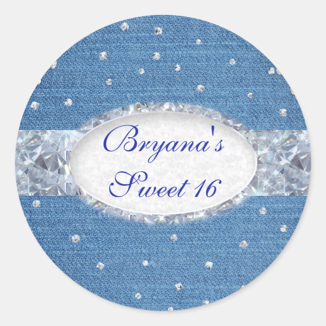 Denim & Diamonds Glam Scattered Bling Favour Classic Round Sticker (Front)