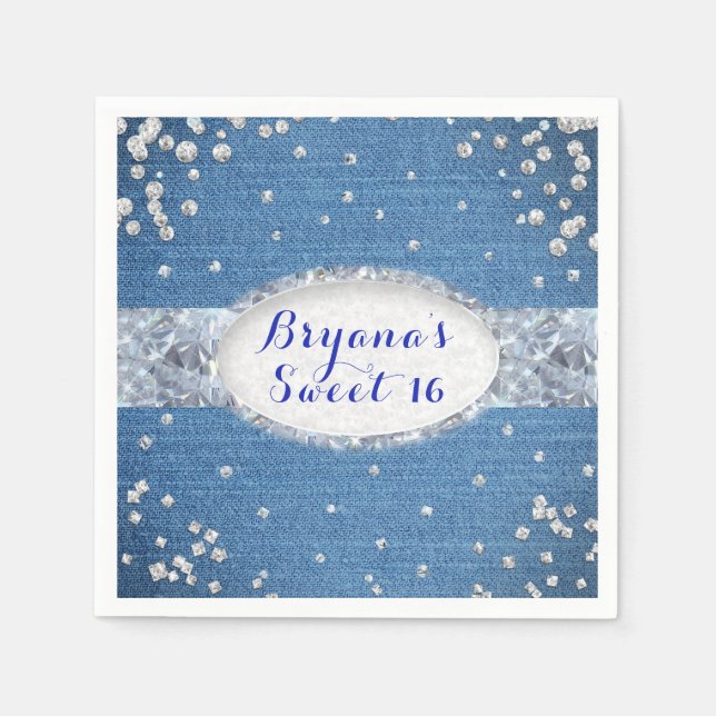 Denim & Diamonds Glam Scattered Bling Party Napkin (Front)