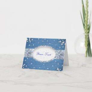 Denim & Diamonds Glam Scattered Bling Thank You Card