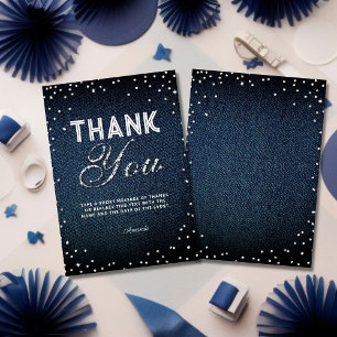 Denim Diamonds Glitter Rhinestones Navy Thank You