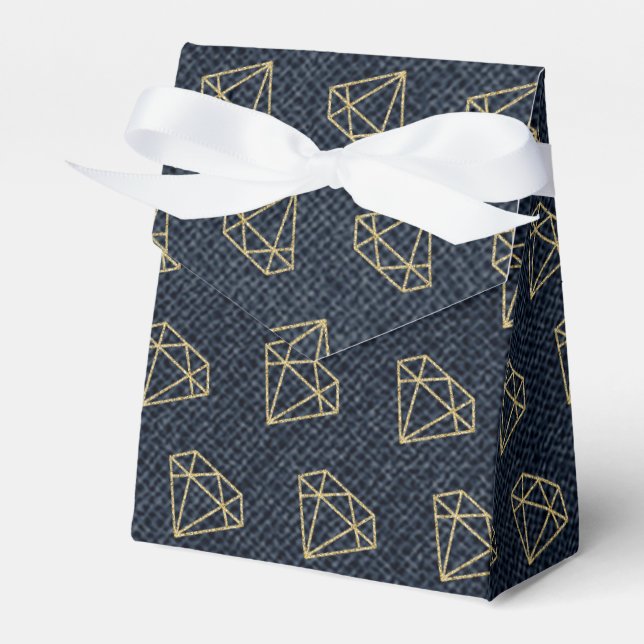 Denim & Diamonds Gold & Blue Glam Party Favour Box (Front Side)