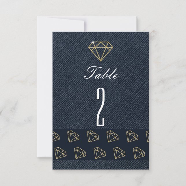 Denim & Diamonds Gold & Blue Party Table Numbers (Front)