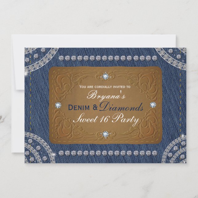 Denim & Diamonds Jeans Label Party Invitations (Front)