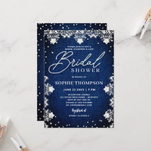 Denim Diamonds Lace Blue Elegant Bridal Shower Invitation