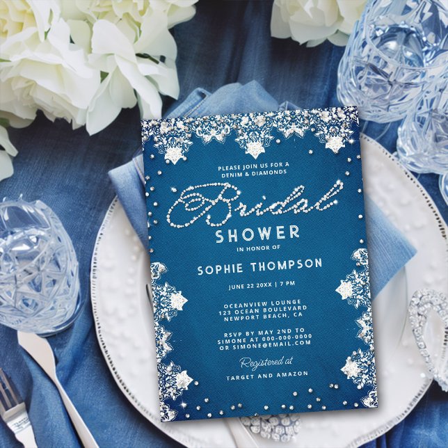 Denim Diamonds Lace Jeans Modern Bridal Shower Invitation (Creator Uploaded)