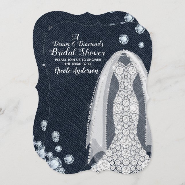 Denim & Diamonds Modern Rustic Glam Bridal Shower Invitation (Front/Back)