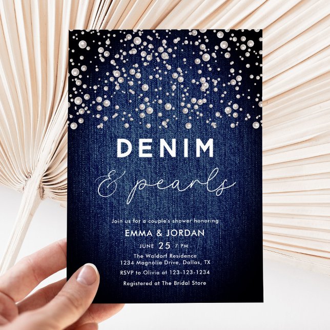 Denim Diamonds Pearls Blue Elegant Couples Shower Invitation (Creator Uploaded)