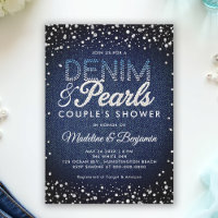 Denim Diamonds Pearls Blue Modern Couple Shower