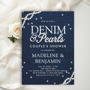 Denim Diamonds Pearls Elegant Blue Couple Shower Invitation