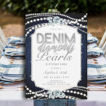 Denim Diamonds Pearls Frame 40th Birthday Party Invitation<br><div class="desc">Looking for 40th birthday party ideas for women? This modern, elegant and chic denim and diamonds and pearls birthday party invitation for her, with its denim and pearls theme - with a touch of diamonds, is a perfect way to celebrate a milestone birthday in style. It features a denim background,...</div>