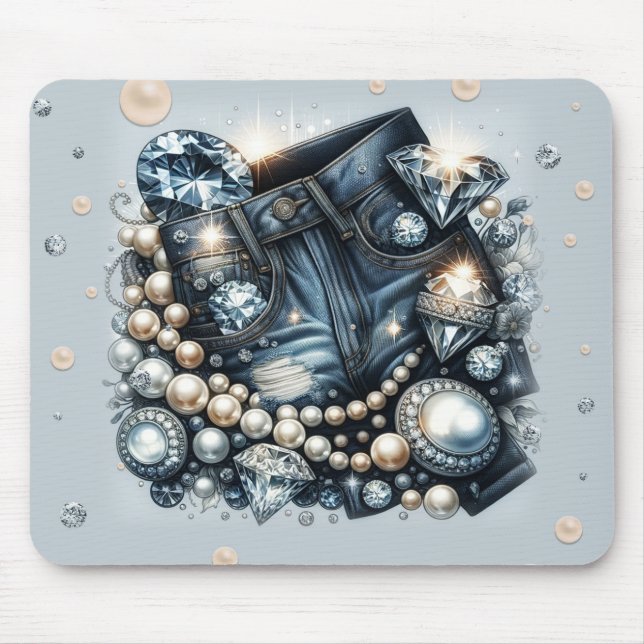 Denim Diamonds & Pearls Jeans Bling Mouse Pad (Front)