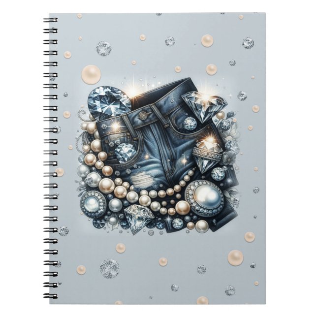 Denim Diamonds & Pearls Jeans Bling Notebook (Front)