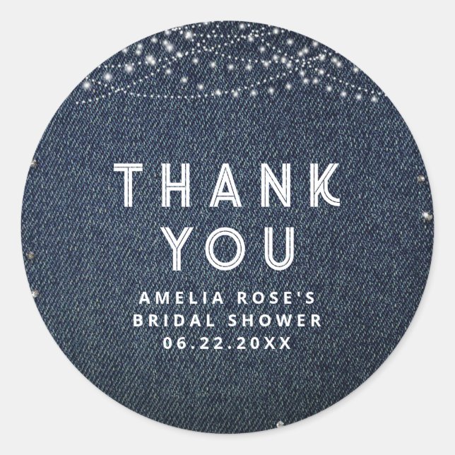 Denim Diamonds Rustic Lights Elegant Thank You Classic Round Sticker (Front)