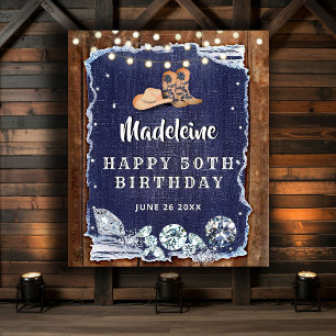 Denim Diamonds Rustic Western Birthday Backdrop Tapestry