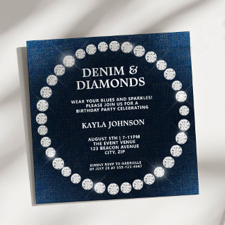 Denim Diamonds Square Halo Birthday Party Invitation