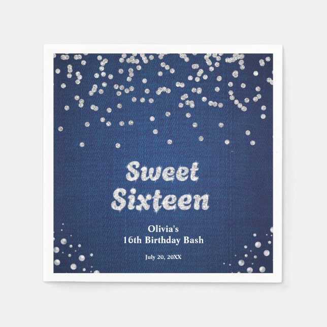 Denim & Diamonds Sweet Sixteen 16th Birthday  Napkin (Front)