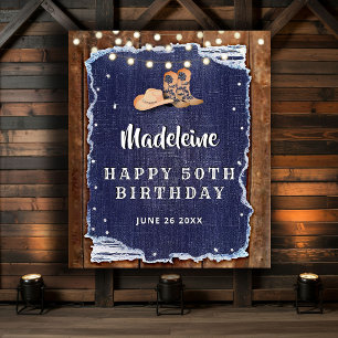 Denim Diamonds Western Rustic Birthday Backdrop Tapestry