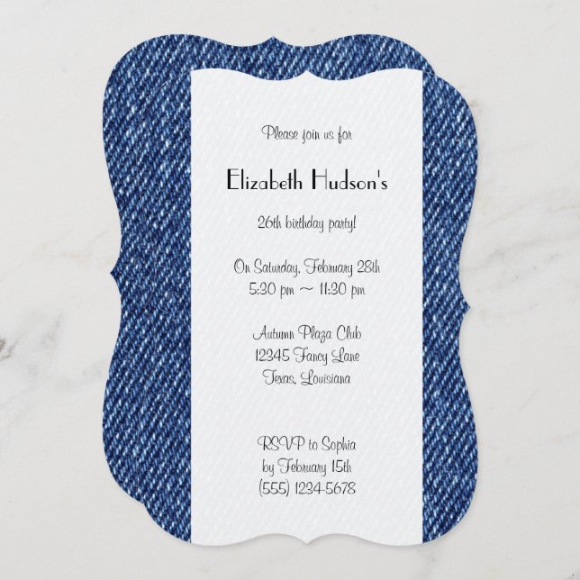Denim Fabric, Denim Texture, Blue Denim, Birthday Invitation (Front/Back)